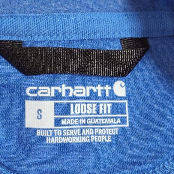 Carhartt Loose Fit Hooded Sweatshirt Hoodie Logo Sleeve Blue Men's Small - Picture 7 of 12